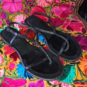 Black Leather Thong Sandals